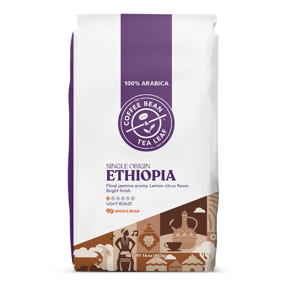 Ethiopia Yirgacheffe Whole Bean Coffee Single Origin Light Roast 16 oz