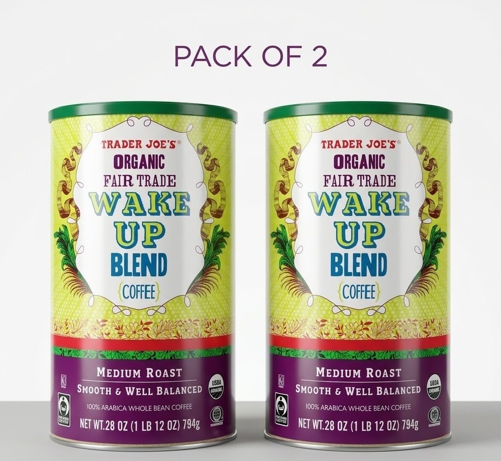 2 Pack Trader Joe’s Organic Fair Trade Wake Up Blend Coffee 28 oz Each Pack