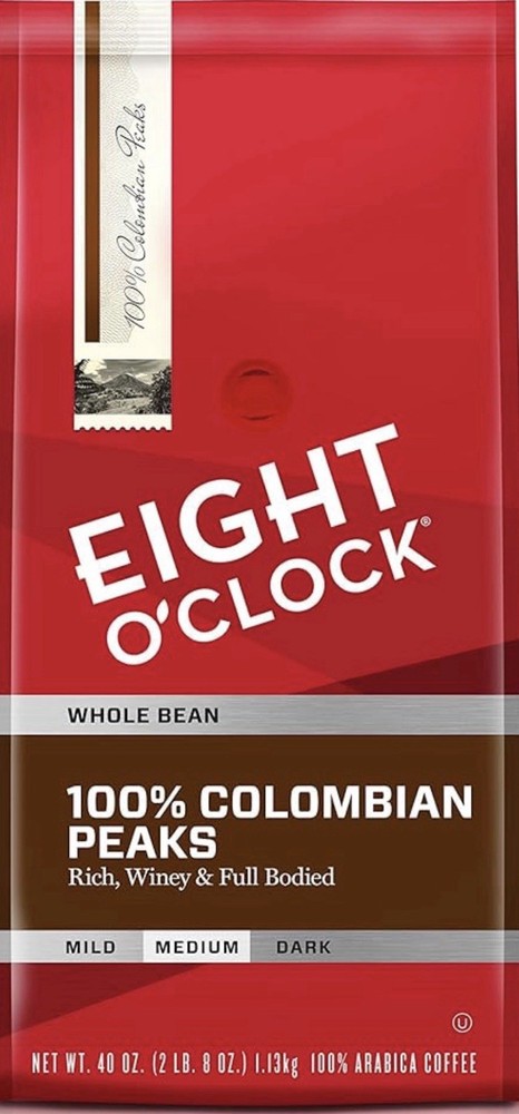 2 pack Eight O’Clock Medium Roast Whole Bean Coffee, 100% Colombian Peaks 38 oz.