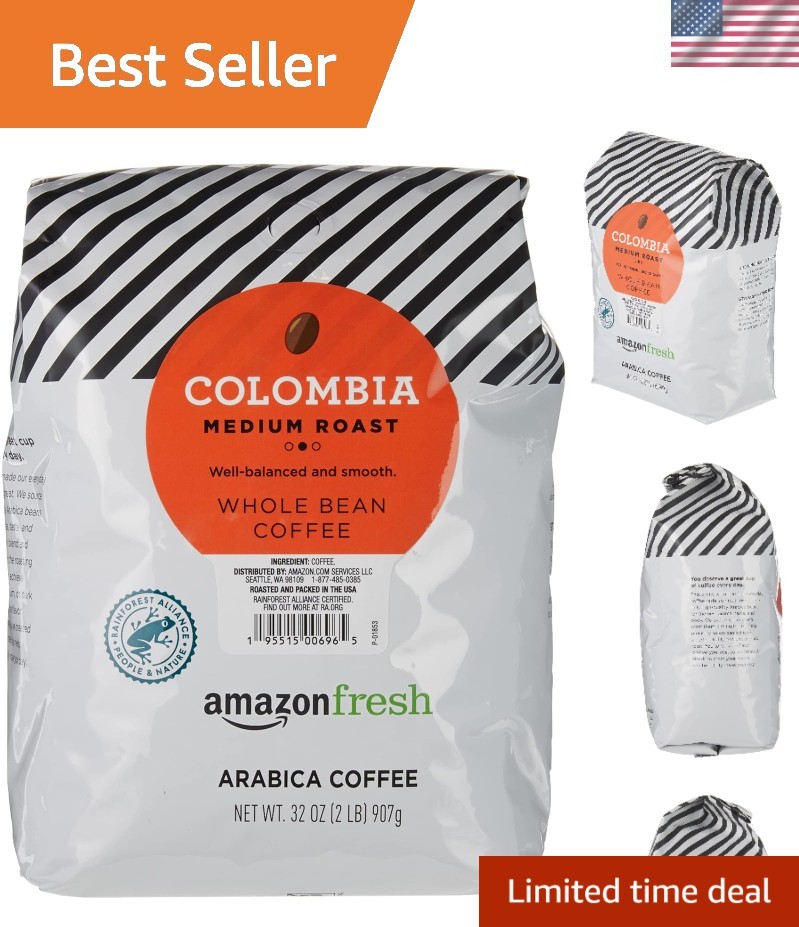 Freshly Roasted Colombia Medium Roast Coffee – 32 Oz Whole Bean, Organic Arabica