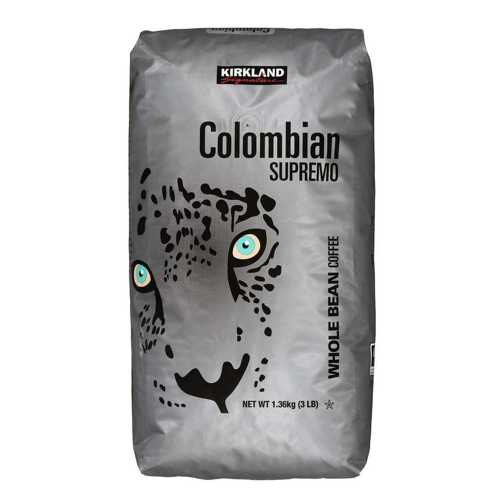 Kirkland Signature Colombian Supremo Coffee, Whole Bean, 3 lbs Medium Roast USA