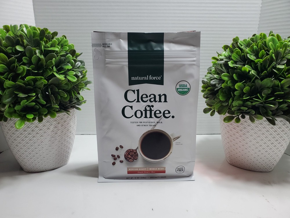 Natural Force Organic Clean Coffee Medium Roast ☕ Whole Bean 12 oz ~ READ