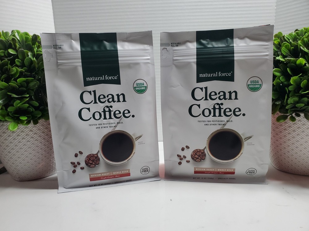 2 – Natural Force Organic Clean Coffee Medium Roast ☕ Whole Bean 12 oz ~ READ