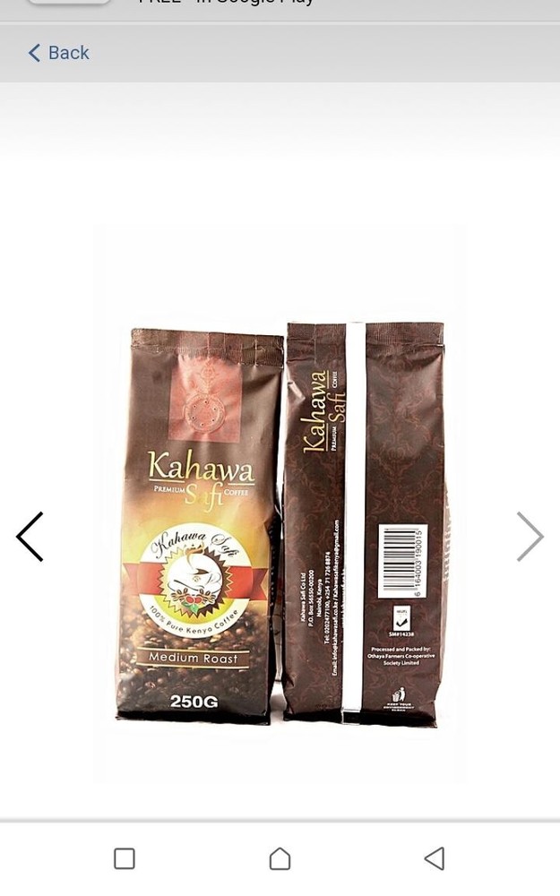Kenya AA roasted coffee beans 250gms Presented by Kahawa Safi Kenyan Coffee 
