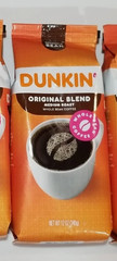 Dunkin Original Medium Roast Whole Bean Coffee 12 oz Bag Best By Date 11/21/2025
