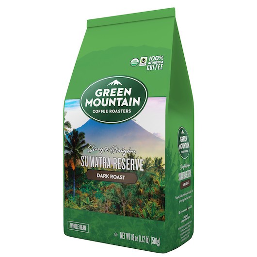 Green Mountain Whole Bean Sumatran Reserve Dark Roast Coffee, 18 Ounce, 6 Per