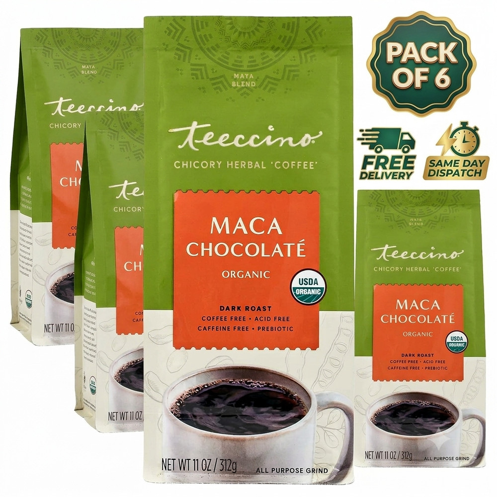 Teeccino Organic Herbal Coffee Alternative Dark Roast Caffeine Free – Pack of 6
