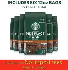 (6 Pack) Starbucks Pike Place Medium Roast Whole Bean Coffee 12oz…(wa)