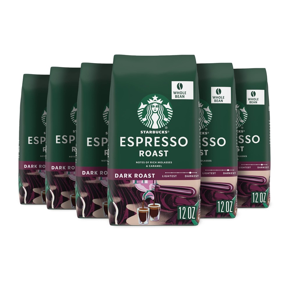 Starbucks Whole Coffee Beans, Dark 12 Ounce (Pack of 6), Espresso Roast WB