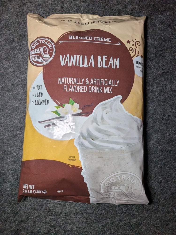 Big Train Vanilla Bean Blended Creme Mix 3.5 Lb Hot Iced Blended Frappes