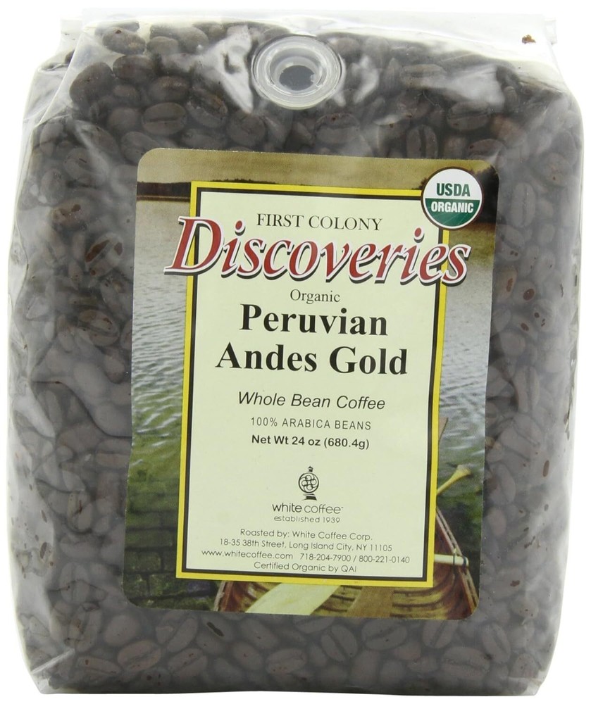 4 Pack First Colony Coffee Organic Peruvian Andes Gold Arabica Whole Bean – 24oz