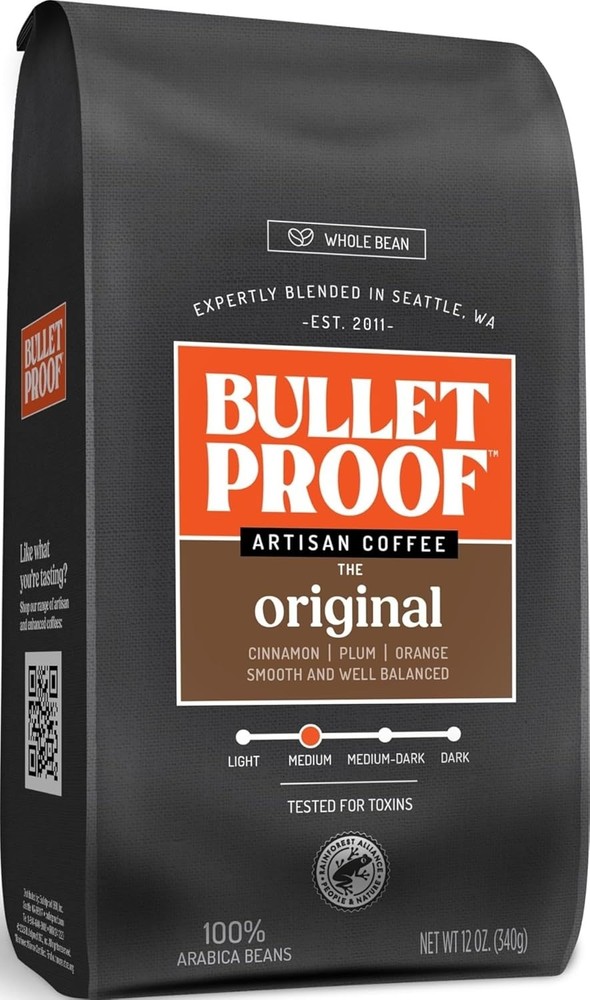 Whole Bean Medium Roast 12 Ounce Clean Coffee Bulletproof Original Medium