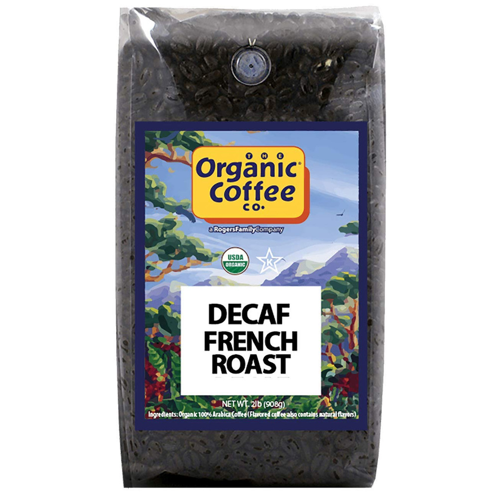 The Organic Coffee Co. DECAF French Roast Whole Bean Coffee 2LB (32 Ounce) Dark