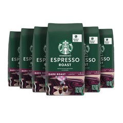 Starbucks Whole Coffee Beans, Dark Roast Hot or Iced Coffee, Espresso Roast, Six