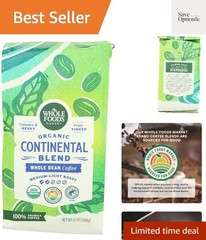 Organic Continental Blend Whole Bean Coffee, Medium-Light Roast, Complex & He…