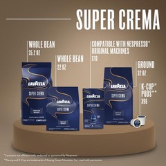 Lavazza Super Crema Whole Bean Coffee, Medium 35.2 Ounce (Pack of 1), Multi