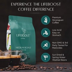 Lifeboost Organic Coffee Beans 12 Ounce (Pack of 1), WHOLE BEAN Medium Roast