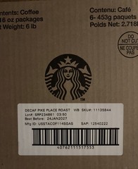 Starbucks Decaf Pike Place Medium Roast Whole Bean Coffee 6 Bags Box Sealed 1/27