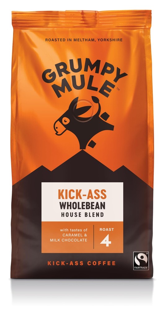 Grumpy Mule Kick-Ass House Blend Whole Coffee Beans with notes of Caramel a