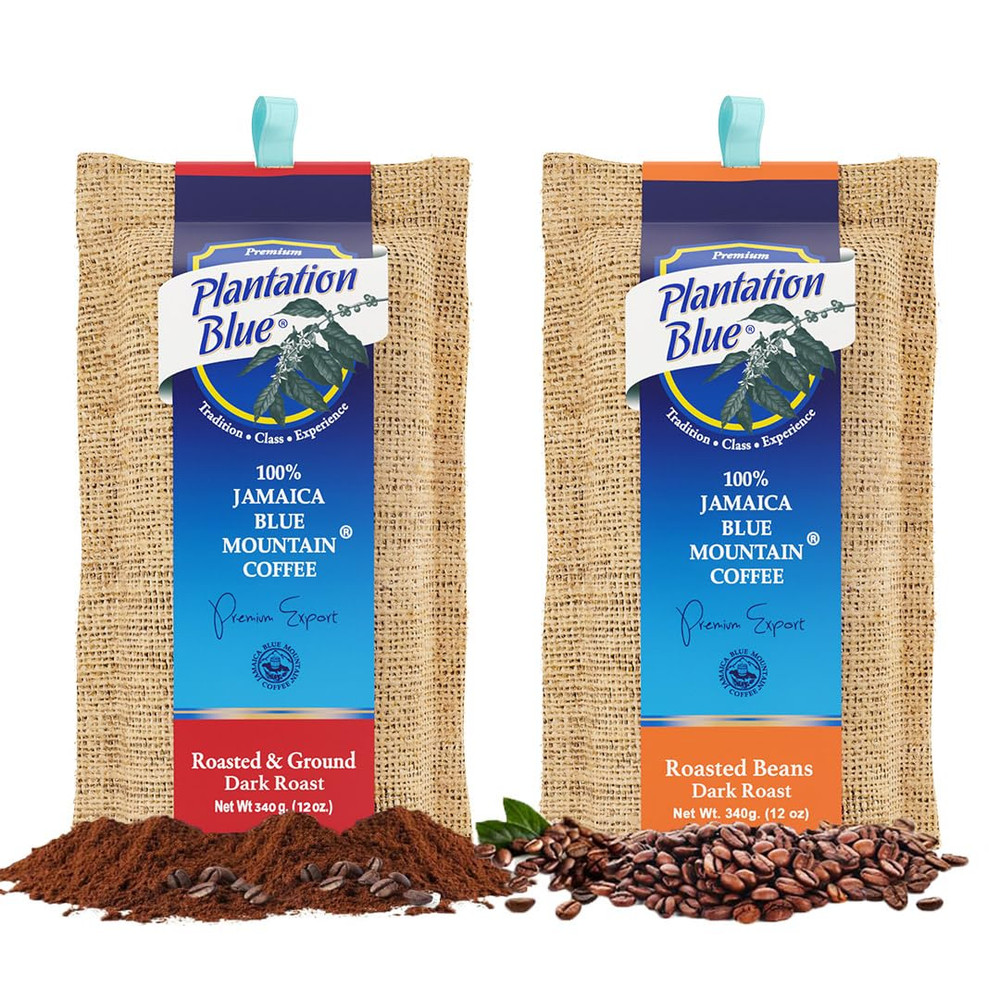 Plantation Blue 100% Jamaica Blue Mountain Coffee Dark Roast Whole & Ground 24oz