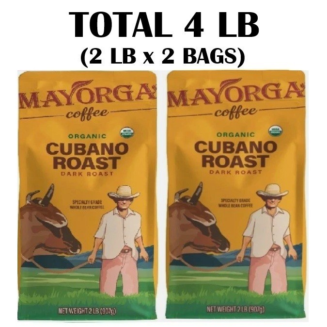 Mayorga Café Roast, USDA Organic WHOLE BEAN COFFEE Dark Roast 2 Lb x 2 Pack