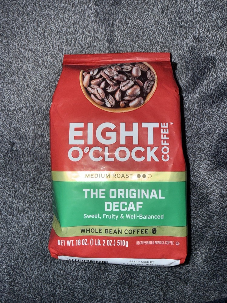 Eight O’Clock Decaf Coffee Whole Bean 18oz Medium Roast Fresh EXP 8/27/26