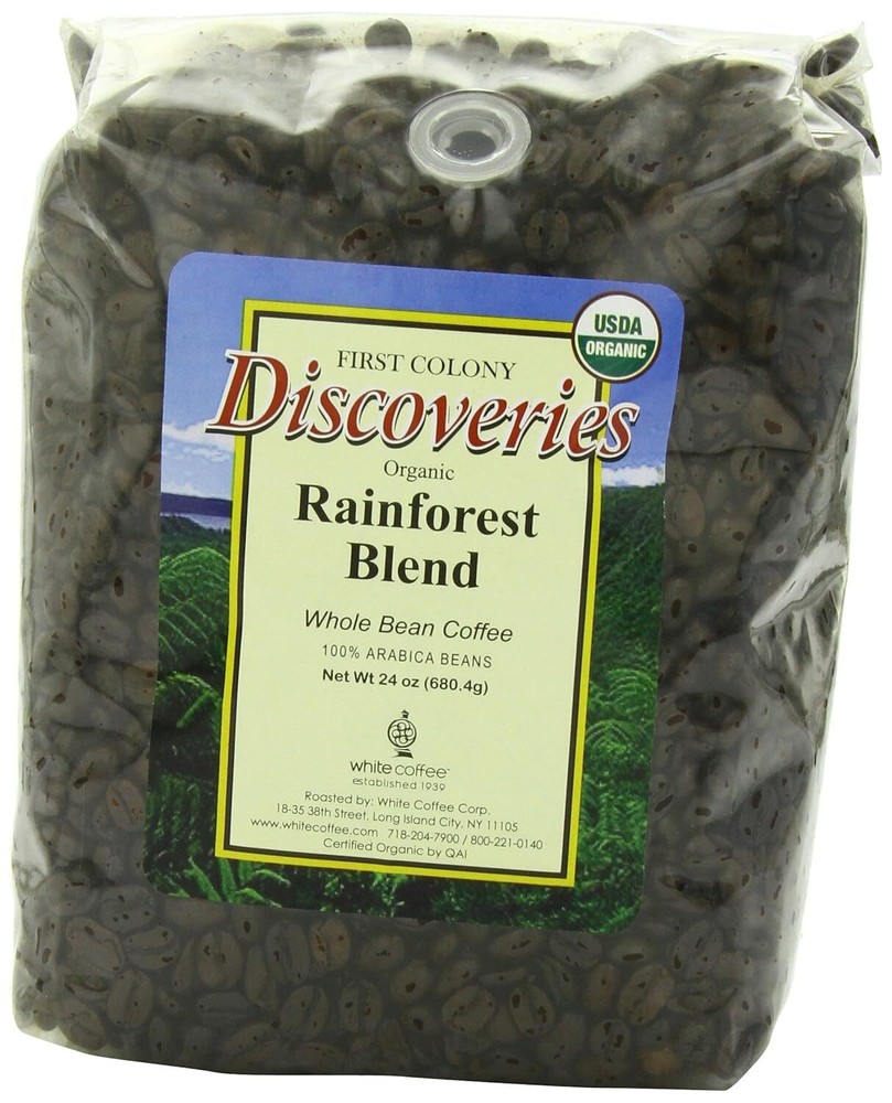 4 Pack – First Colony Organic Fair Trade Whole Bean Coffee, Rainforest – 24 oz