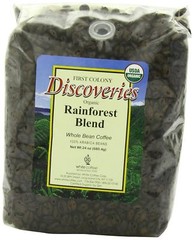 4 Pack – First Colony Organic Fair Trade Whole Bean Coffee, Rainforest – 24 oz