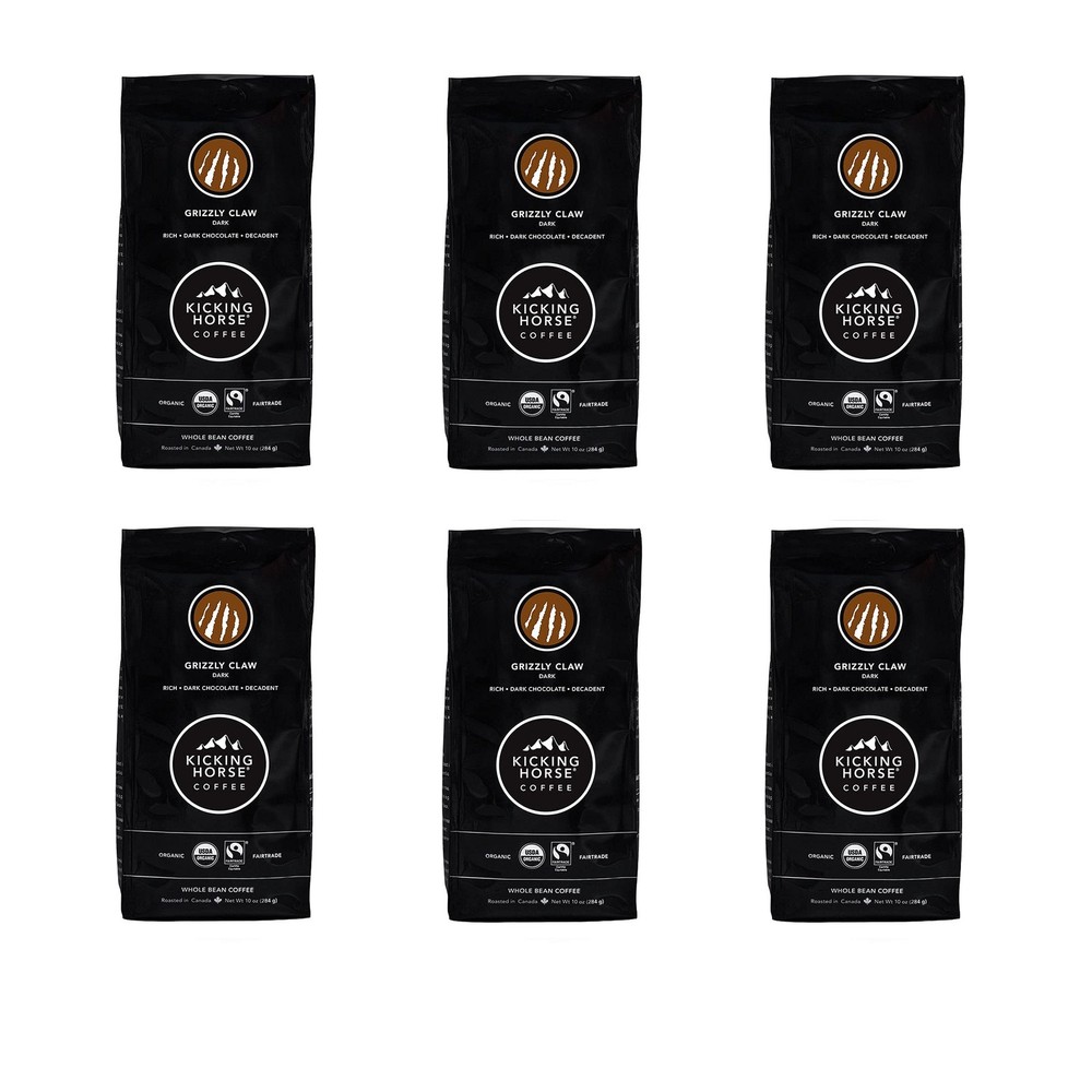 Organic Fairtrade Dark Roast Whole Bean Coffee 10 oz Pack of 6