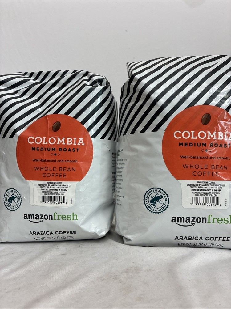Amazon Fresh 2 Pack Colombia Whole Bean Coffee Medium Roast 32 Oz Each 4LB Total