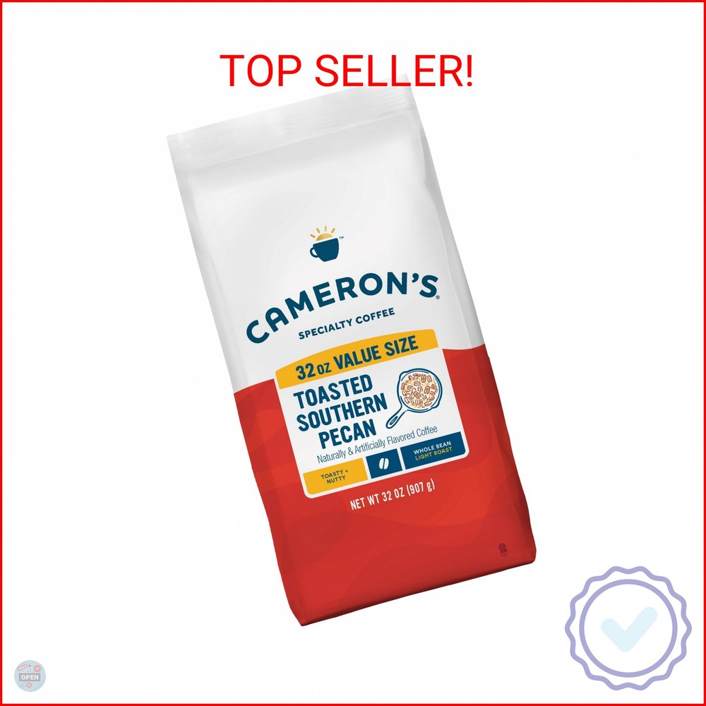 Cameron’s Coffee Roasted Whole Bean Coffee, Flavored, Toasted Southern Pecan, 32