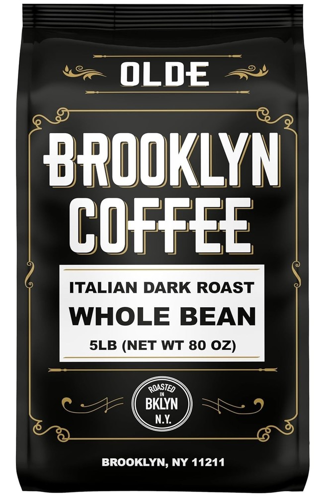 BROOKLYN COFFEE Whole Bean, Italian Dark Roast (5lb) Extra Strong, Delicious Tas