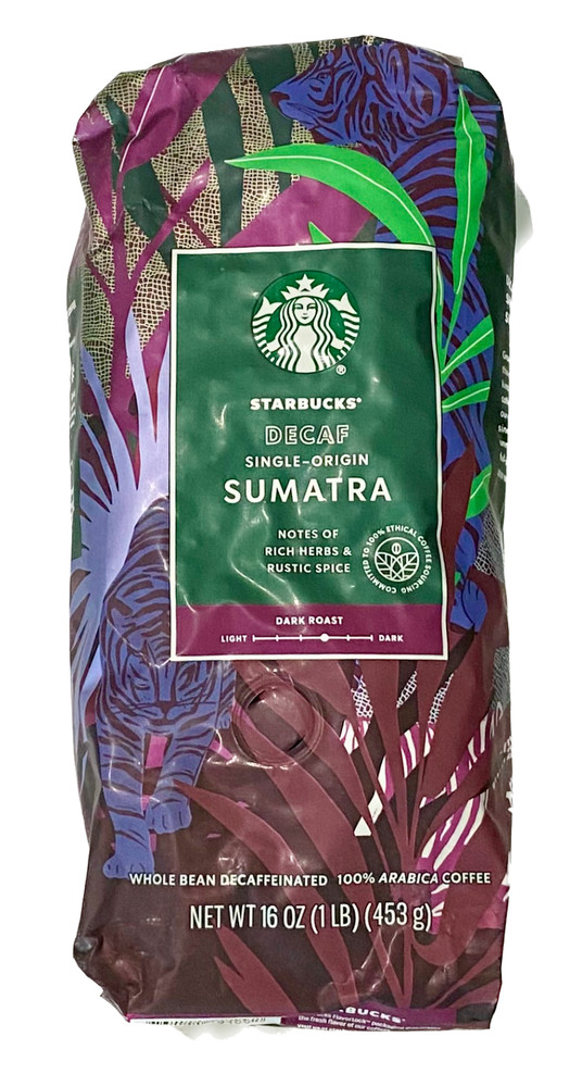 Starbucks Decaf Sumatra Single Origin Whole Bean Coffee 1lb / 16oz / 453g Bag