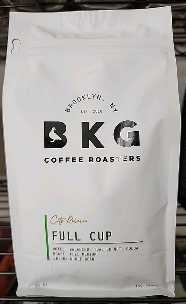 BKG COFFEE ROASTERS FULL CUP MEDIUM ROAST WHOLE BEAN 12 OZ FRESH 02/27
