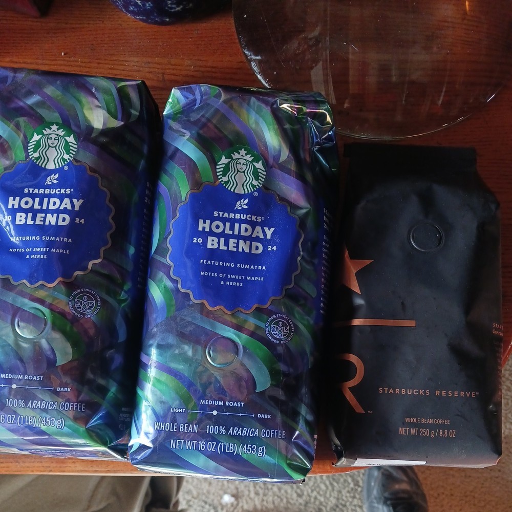 Two 16oz (1lb) Starbucks Holiday 2024 Blend Coffee 5/2025 1 starbucks reserve
