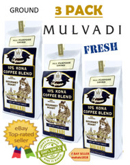 3 PACK-Hawaii Coffee Mulvadi 10% KONA BLEND – 7oz Medium Dark GROUND