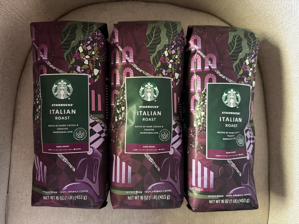 Starbucks Italian Roast, Whole Bean Coffee 1lb (Pack of 3) Not Ground