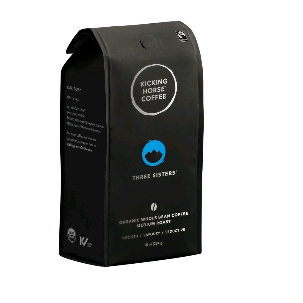 Kicking Horse Coffee Three Sisters Medium Roast Organic Whole Bean 10 oz Bag