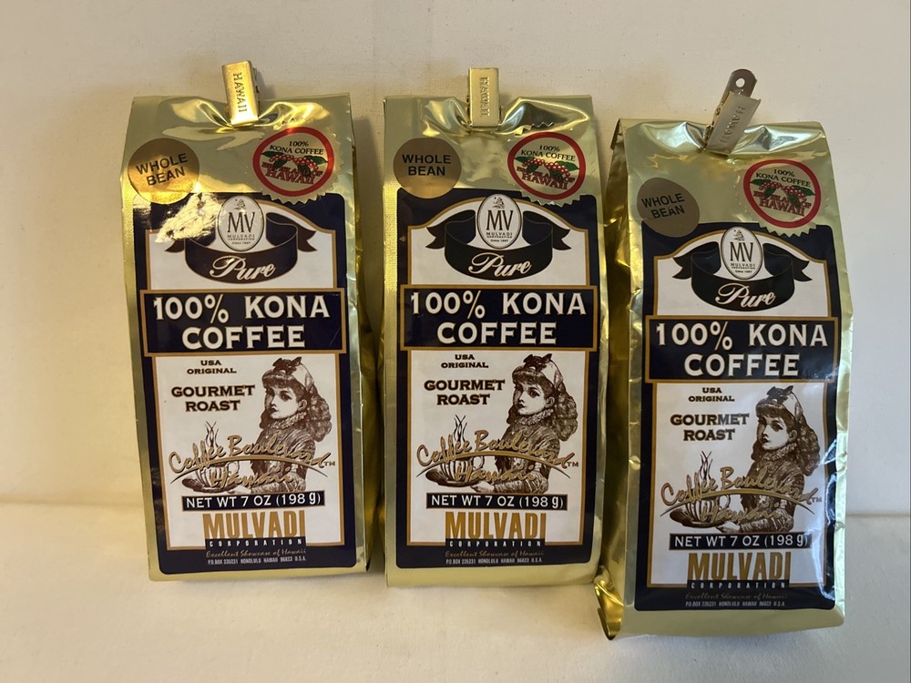 3 Packs MULVADI 100% KONA COFFEE BEAN 7 Oz Ea Bb 2/27 Gourmet Roast Free Ship