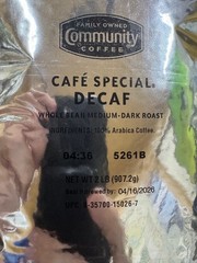 Community Coffee Cafe Special Decaf Whole Bean Medium-Dark Roast 2 lbs 4/16/2026