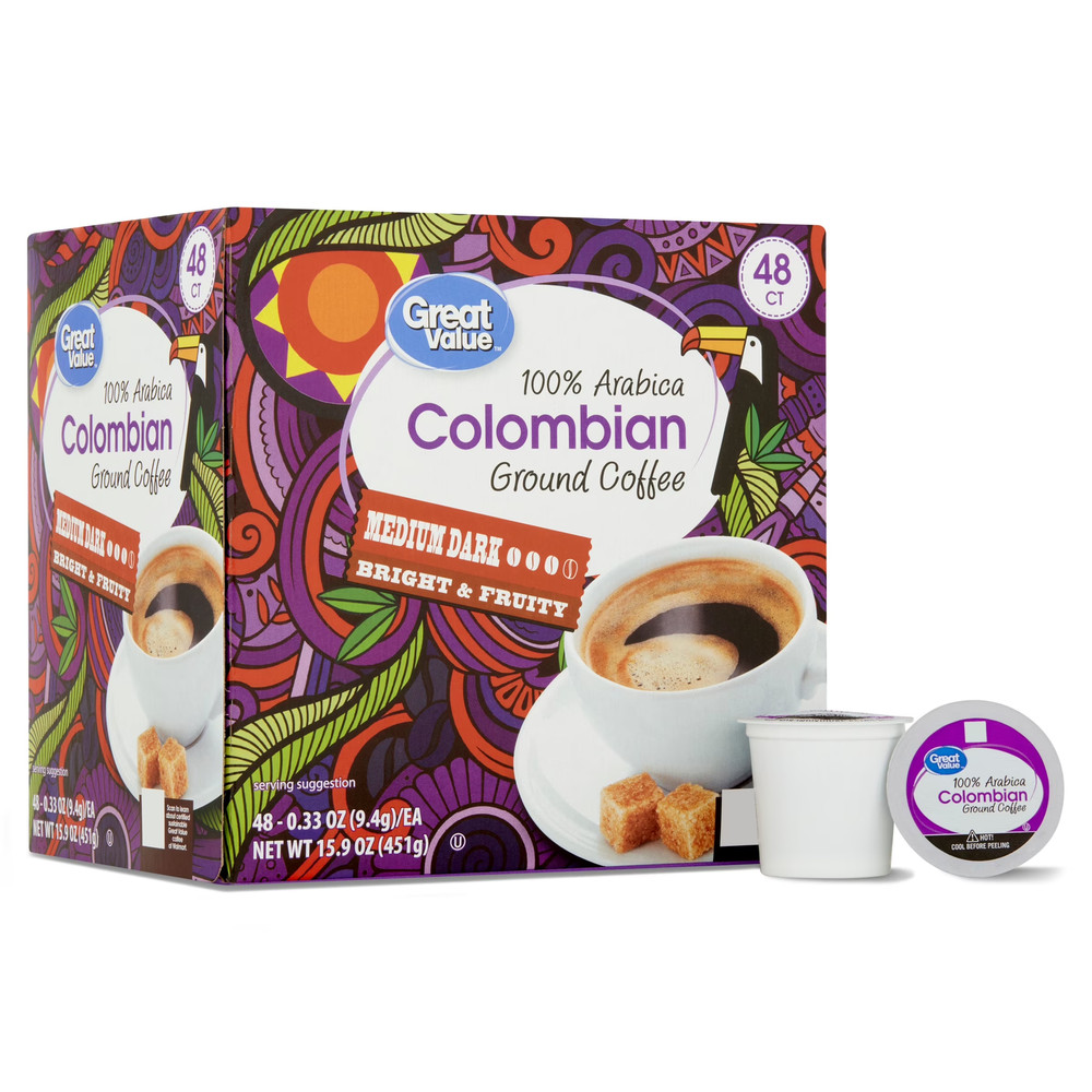 100% Arabica Colombian Medium Roast Ground Coffee Pods, 48 Ct