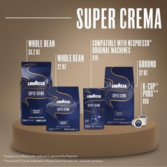 Lavazza Super Crema Whole Bean Coffee, Medium Espresso Roast, 2.2 lbs