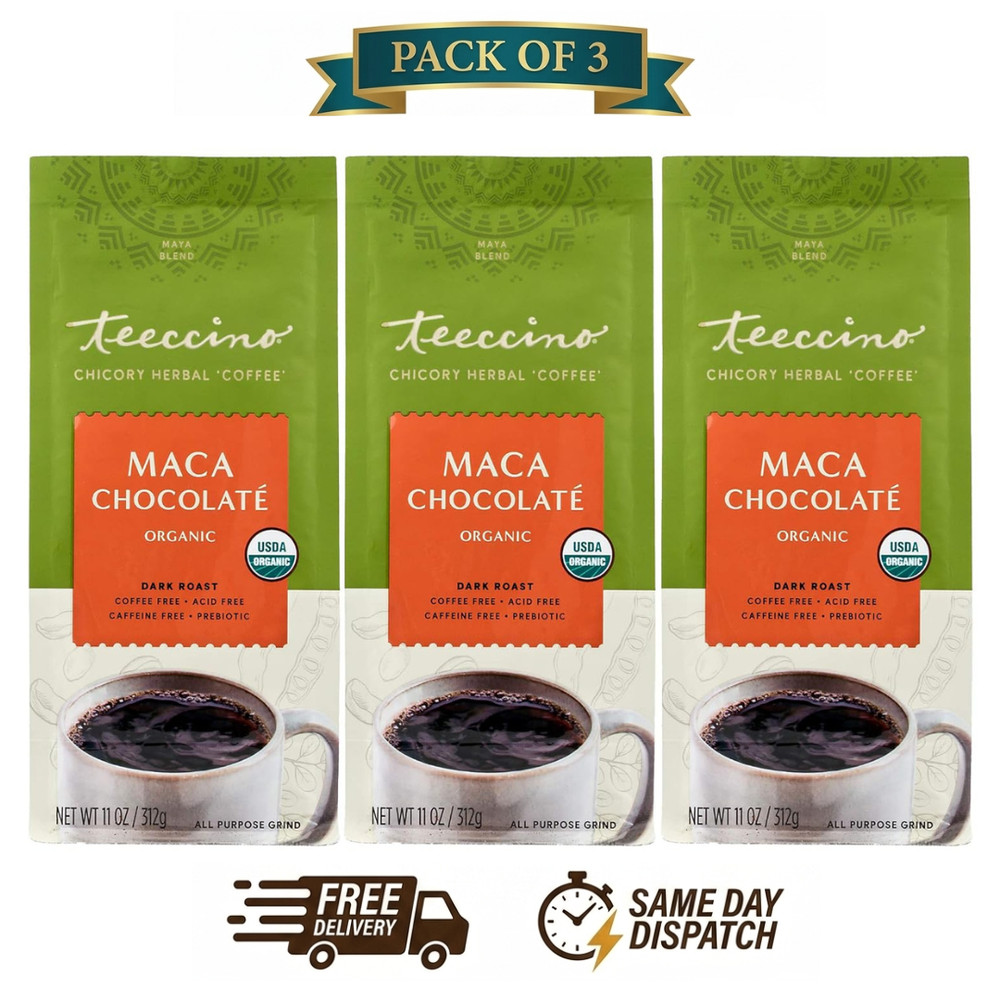 Teeccino Organic Herbal Coffee Alternative Dark Roast Caffeine Free – Pack of 3