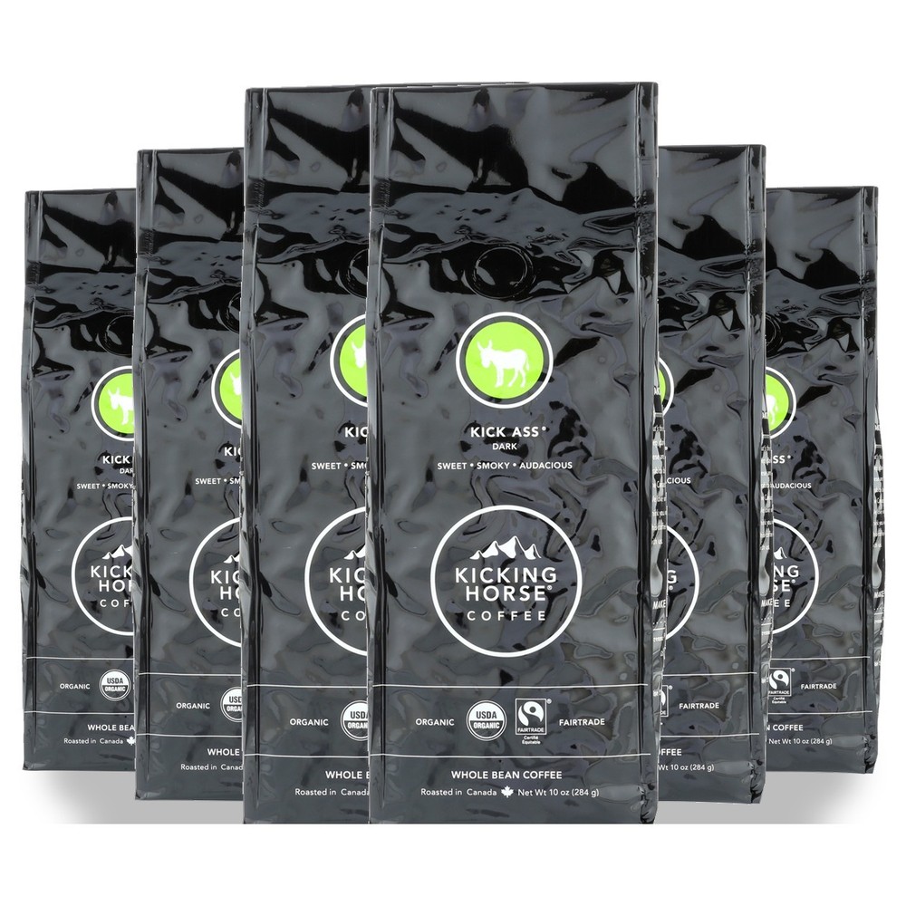 Kick Ass Dark Roast Whole Bean Coffee Kicking Horse 10 Oz Organic 6 Pack
