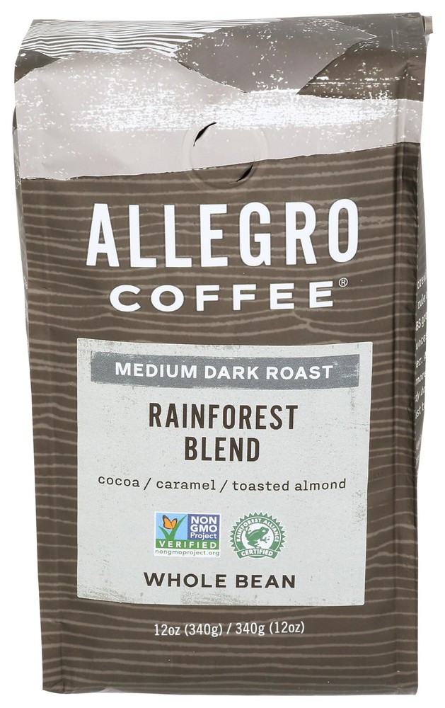 Allegro Coffee Rainforest Blend Whole Bean Coffee, 12 oz 12 Ounce (Pack of 1)