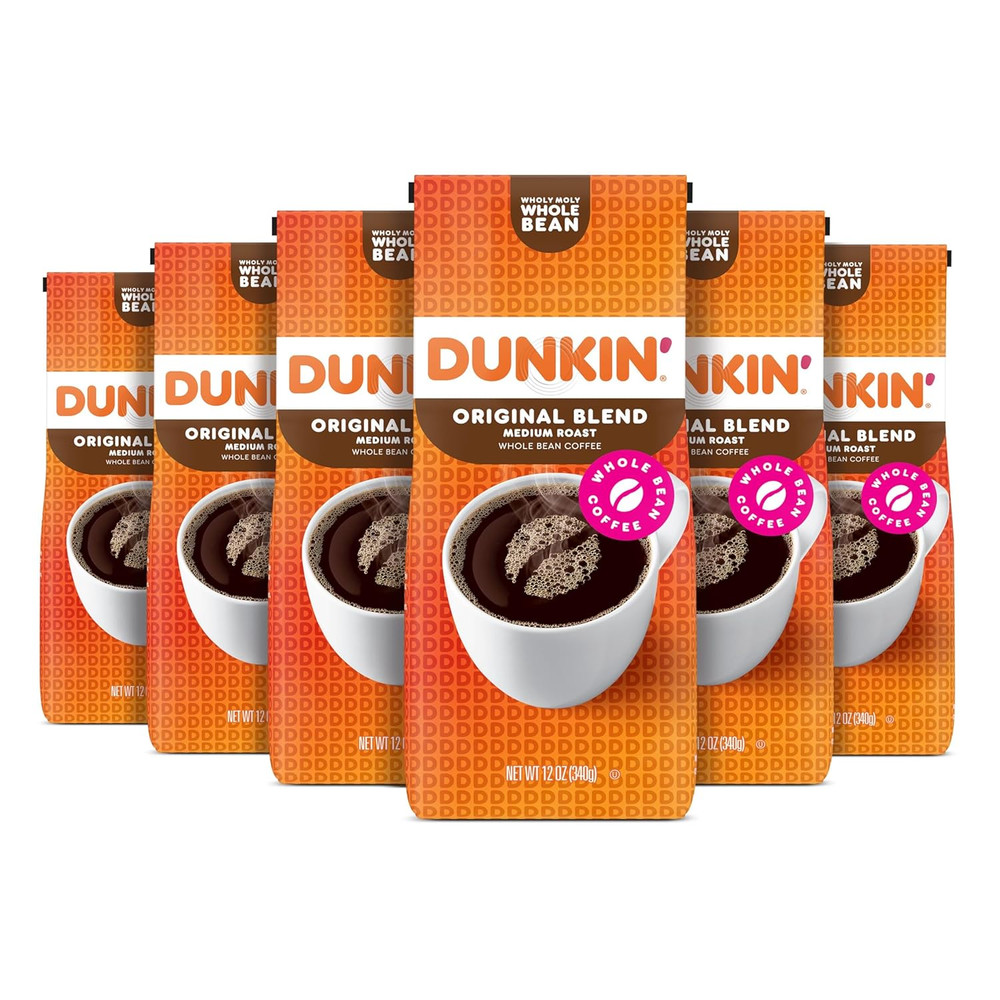 Dunkin’ Original Blend Medium Roast Whole Bean Coffee, 12 Ounces (Pack of 6)