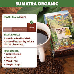 Low Acid Organic Coffee – Whole Bean, Mold-Free & Stomach Friendly by , Sumatran