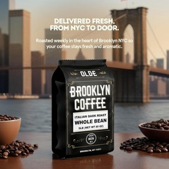 BROOKLYN COFFEE Whole Bean, Italian Dark Roast (5lb) Extra Strong, Delicious Tas