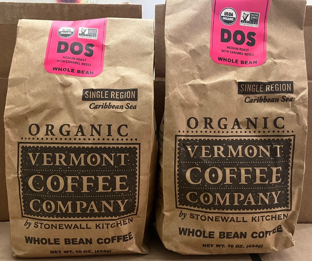 Vermont Coffee Company Medium Roast Whole Bean Organic Coffee 2 Large Packages