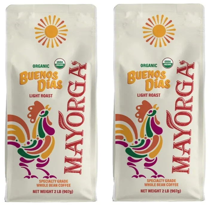 Mayorga Buenos Días, USDA Organic, Light Roast, Whole Bean Coffee, 2lb, 2-pack